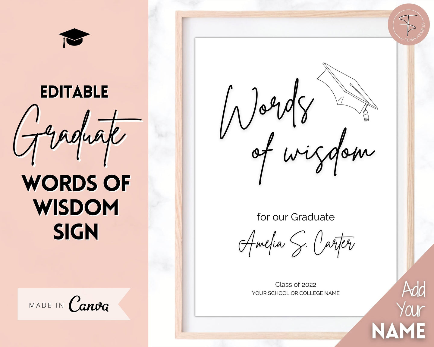 Words of Wisdom Graduation Party Sign, Editable Template, Graduate Advice Poster, College, High School Grad Sign, Class of 2022 Wishes | Brit Mono
