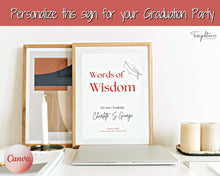 Load image into Gallery viewer, Words of Wisdom Graduation Party Sign, Editable Template, Graduate Advice Poster, College, High School Grad Sign, Class of 2022 Wishes | Red
