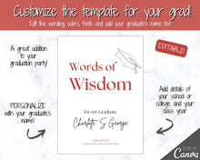 Load image into Gallery viewer, Words of Wisdom Graduation Party Sign, Editable Template, Graduate Advice Poster, College, High School Grad Sign, Class of 2022 Wishes | Red
