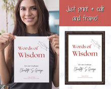 Load image into Gallery viewer, Words of Wisdom Graduation Party Sign, Editable Template, Graduate Advice Poster, College, High School Grad Sign, Class of 2022 Wishes | Red
