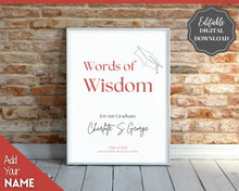 Load image into Gallery viewer, Words of Wisdom Graduation Party Sign, Editable Template, Graduate Advice Poster, College, High School Grad Sign, Class of 2022 Wishes | Red
