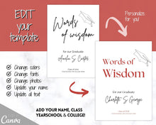 Load image into Gallery viewer, Words of Wisdom Graduation Party Sign, Editable Template, Graduate Advice Poster, College, High School Grad Sign, Class of 2022 Wishes | Red
