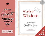 Words of Wisdom Graduation Party Sign, Editable Template, Graduate Advice Poster, College, High School Grad Sign, Class of 2022 Wishes | Red