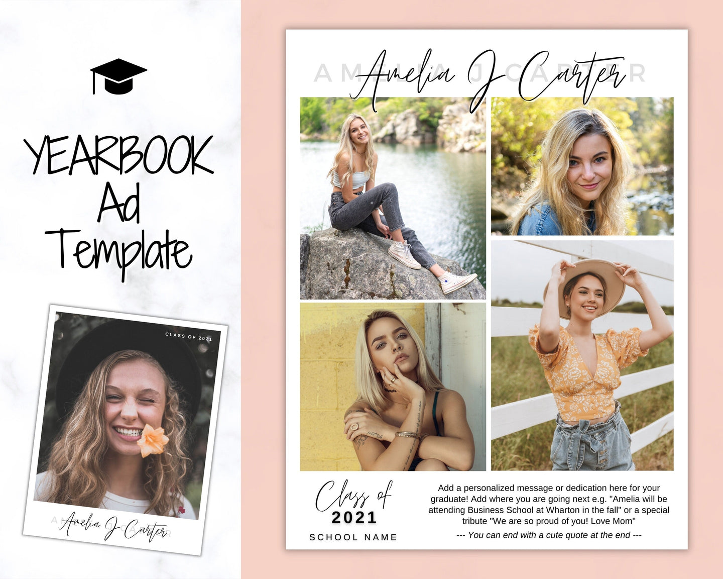 Yearbook AD Template, Senior & High School Graduation, Grad Announcement, School Yearbook, FULL Page, Photo Card, Yearbook Ad, Grad Tribute | Style 2