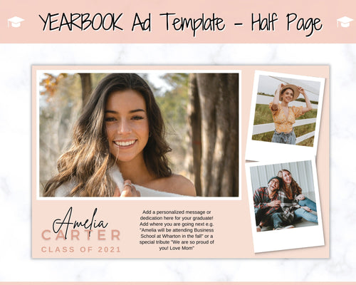 Yearbook AD Template, Senior & High School Graduation, Grad Announcement, School Yearbook, HALF Page, Photo Card, Yearbook Ad, Grad Tribute | Style 2