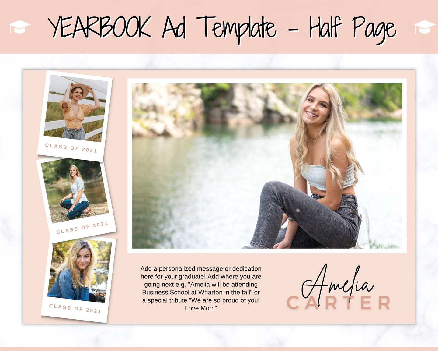 Yearbook AD Template, Senior & High School Graduation, Grad Announcement, School Yearbook, HALF Page, Photo Card, Yearbook Ad, Grad Tribute | Style 4