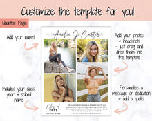 Load image into Gallery viewer, Yearbook AD Template, Senior &amp; High School Graduation, Grad Announcement, School Yearbook, QUARTER Page, Photo Card, Yearbook Ad, Tribute | Scrawl
