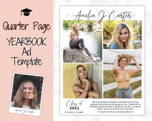 Yearbook AD Template, Senior & High School Graduation, Grad Announcement, School Yearbook, QUARTER Page, Photo Card, Yearbook Ad, Tribute | Scrawl