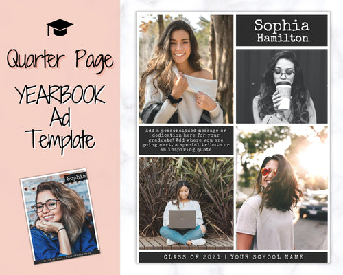 Yearbook AD Template, Senior & High School Graduation, Grad Announcement, School Yearbook, QUARTER Page, Photo Card, Yearbook Ad, Tribute | Type