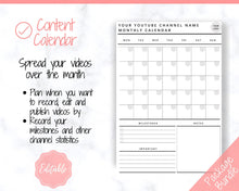 Load image into Gallery viewer, Youtube Planner, Video Planner, Social Media Content Calendar, EDITABLE BUNDLE, Printable Vlog Checklist, You Tube Template, Script, Tracker
