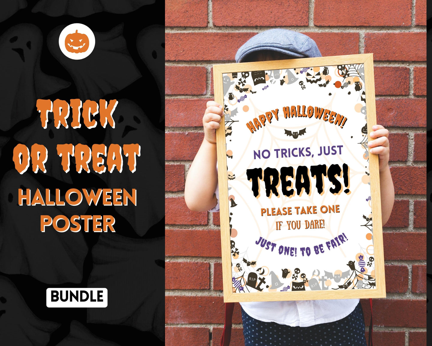 Halloween Trick or Treat sign | 'Please Take One' Printable Candy Treat Poster | White