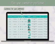 Load and play video in Gallery viewer, Social Media Content Calendar | Google Sheets Content Planner, Social Media Manager Spreadsheet for Instagram, YouTube, TikTok Influencers | Green
