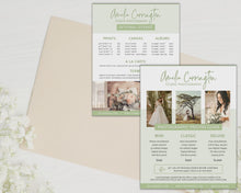 Load and play video in Gallery viewer, Photography Pricing Guide Template | Wedding Photography Pricing List Templates | Green
